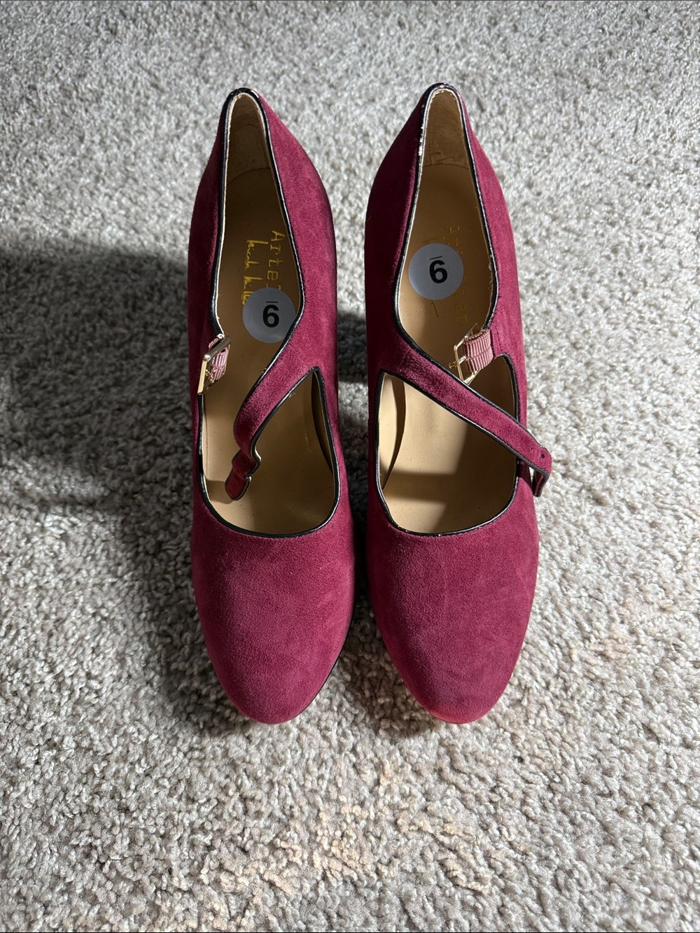 Women's Burgundy Suede Mary Jane Heels - Size 6